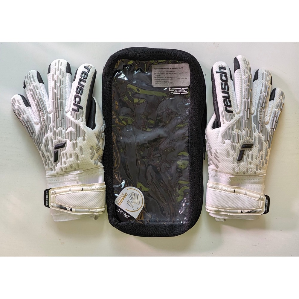 Reusch Attrakt Freegel Silver Finger Support Soccer Goalie Gloves White Black